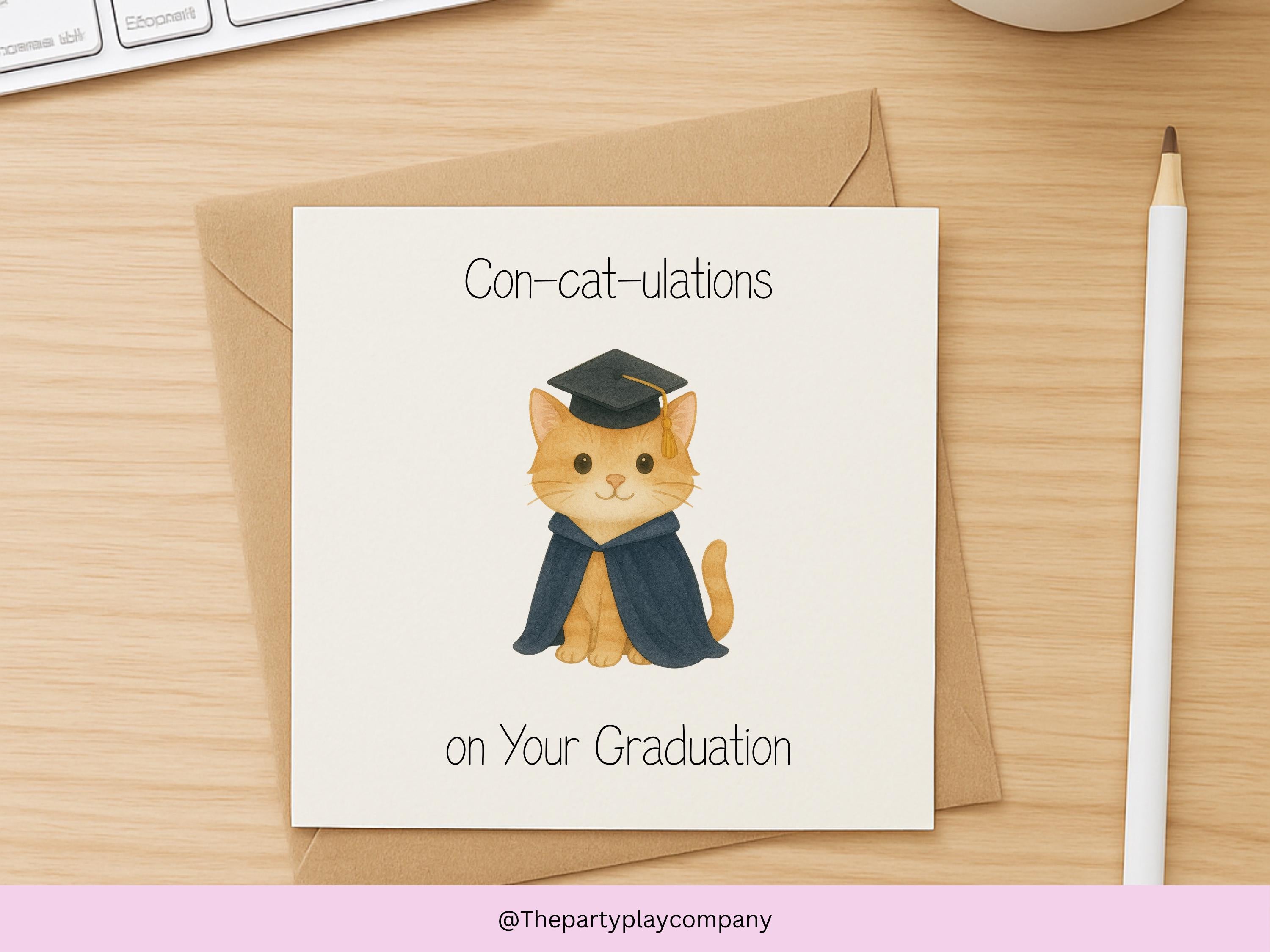 Funny Cat Graduation Card: Con-Cat-ulations Pun, Personalised Gift