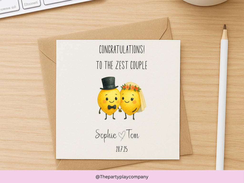 Funny Wedding Card | Lemon Pun Congratulations Card | To the Zest Couple Newlyweds Card | Personalised Option | 4 for 10 Pound Offer