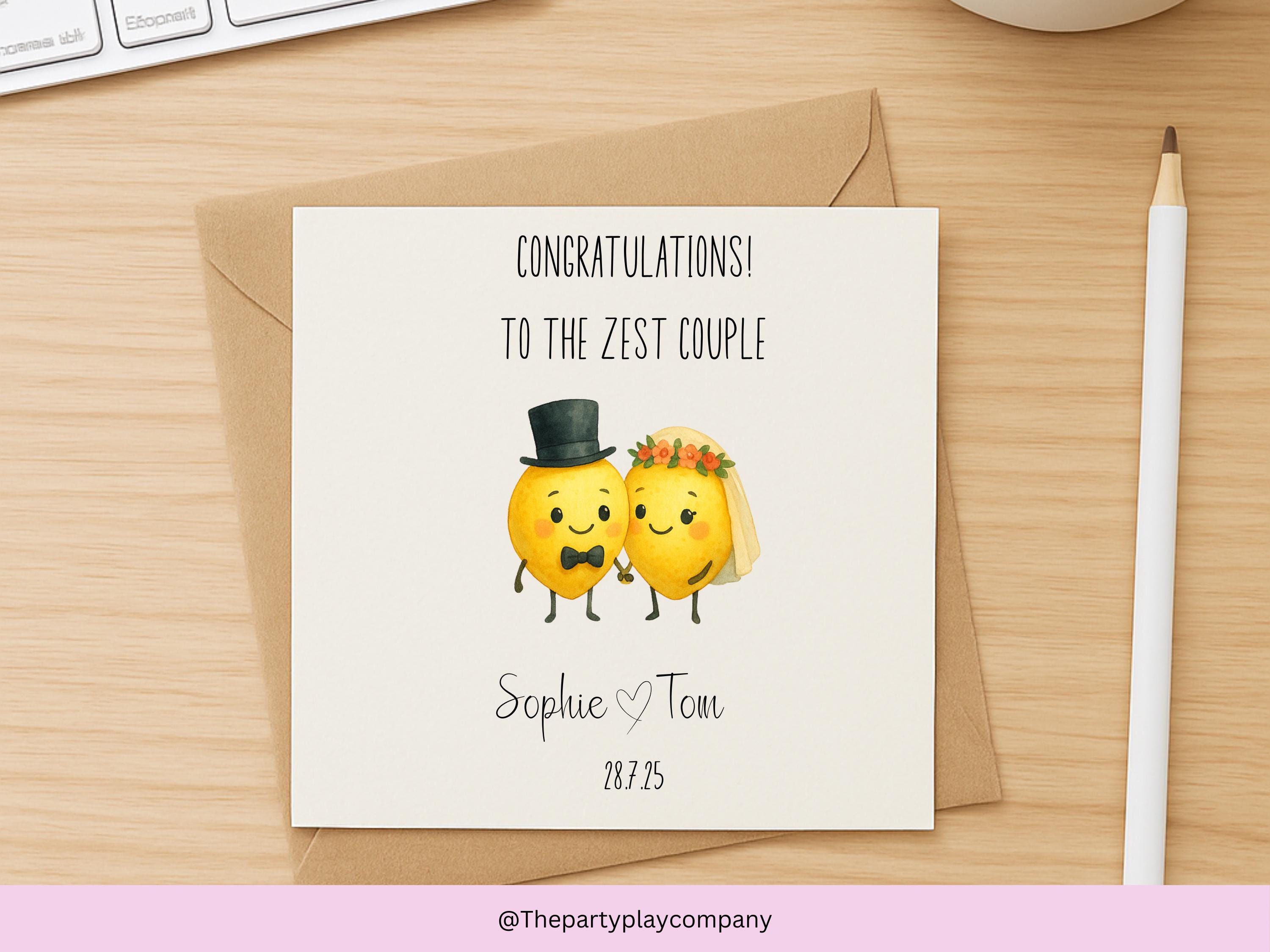 Funny Wedding Card | Lemon Pun Congratulations Card | To the Zest Couple Newlyweds Card | Personalised Option | 4 for 10 Pound Offer