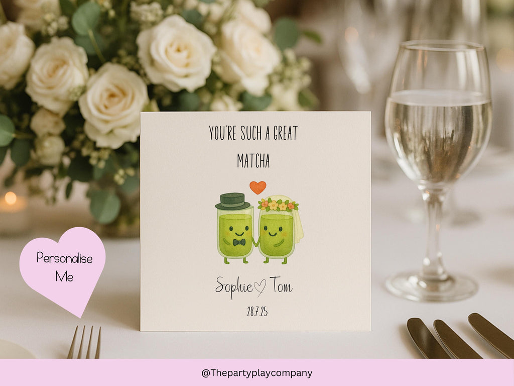 Funny Wedding Card | Matcha Tea Pun Congratulations Card | You’re Such a Great Matcha | Personalised Newlyweds Card | 4 for 10 Pound Offer