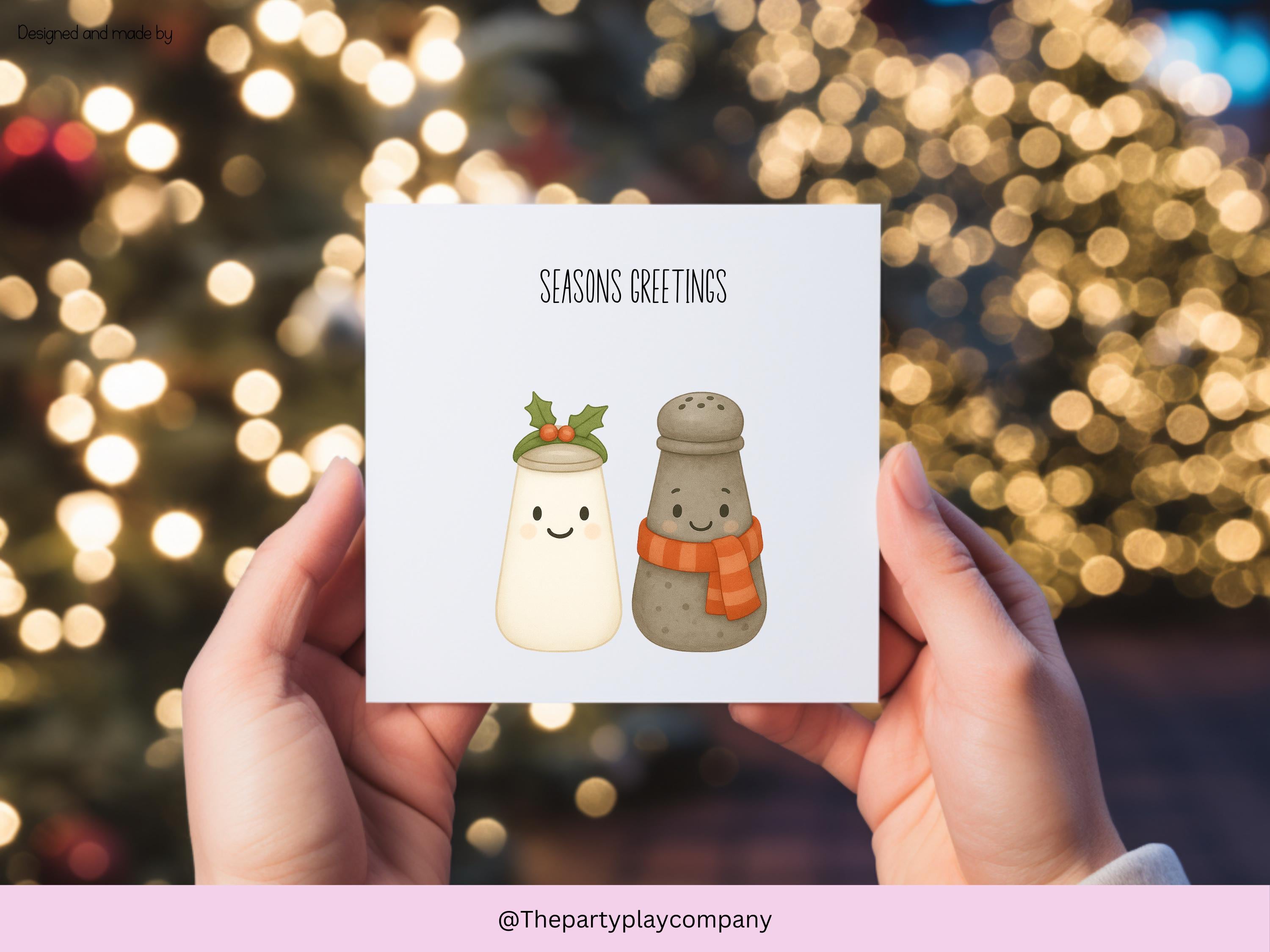 Funny Christmas Card | Salt and Pepper Pun Seasons Greetings| Cute Festive Foodie Card | Quirky Holiday Card for Friends & Family