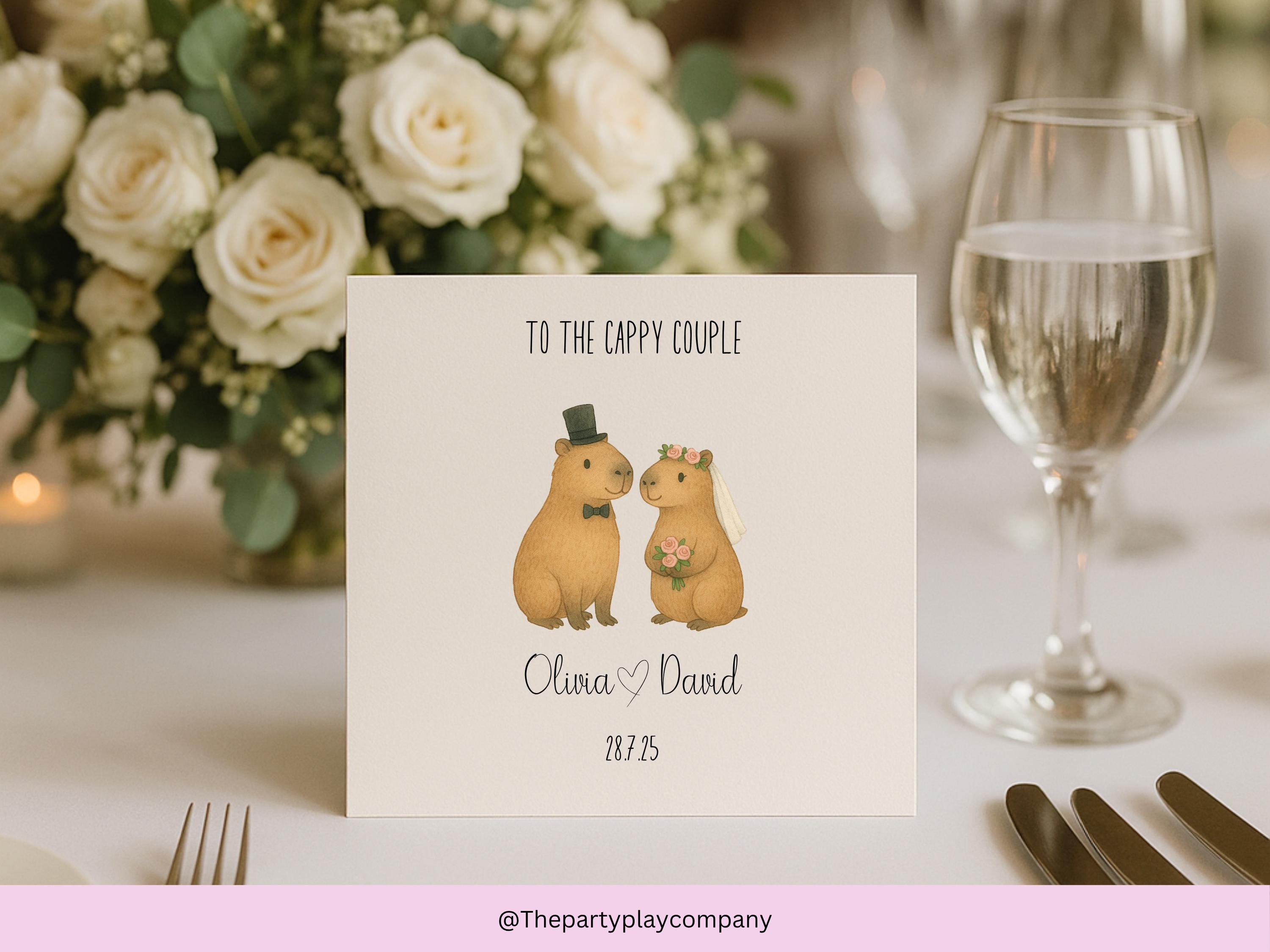 Capybara Wedding Card: "To the Cappy Couple" Pun - Personalized Bride & Groom