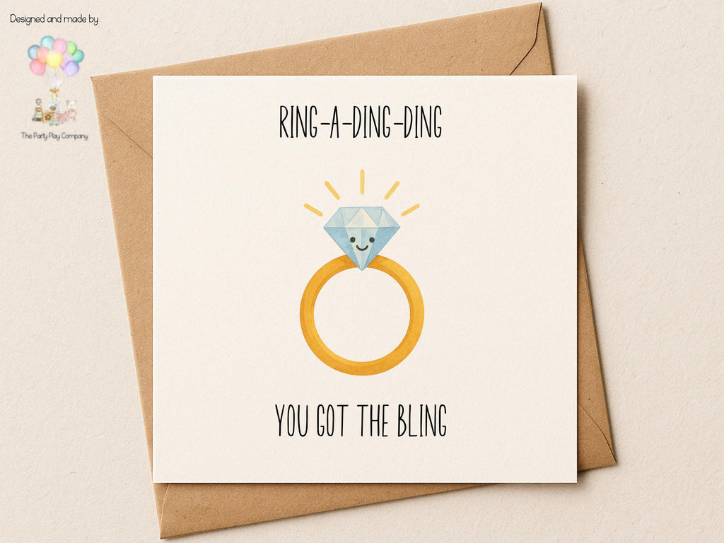 Funny Engagement Card: Ring a Ding Pun - Diamond Ring Design