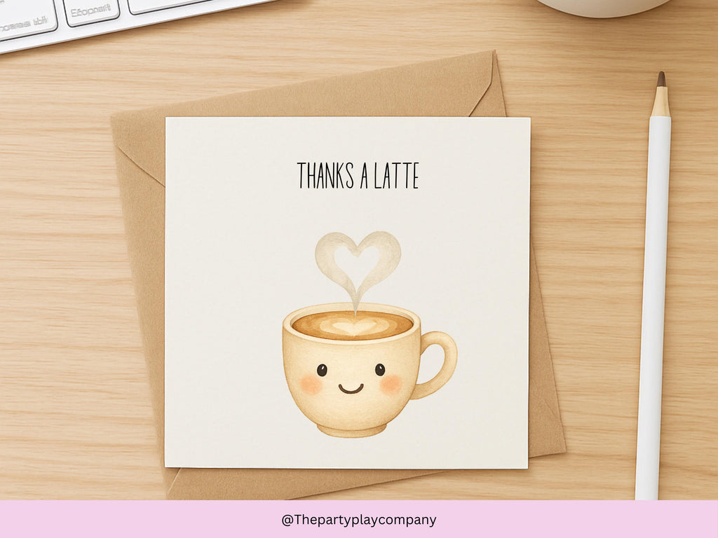 Funny Coffee Thank You Card: Thanks A Latte Pun