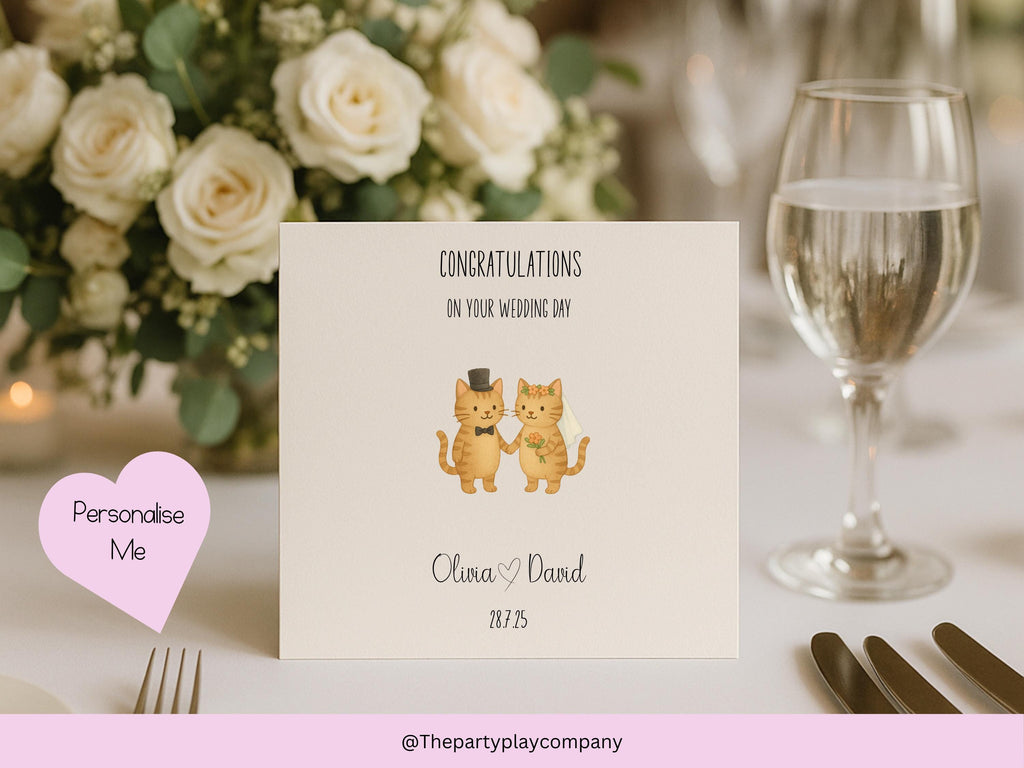 Personalised Wedding Card | Cute Cat Couple | Custom Names & Date | Engagement or Anniversary Card