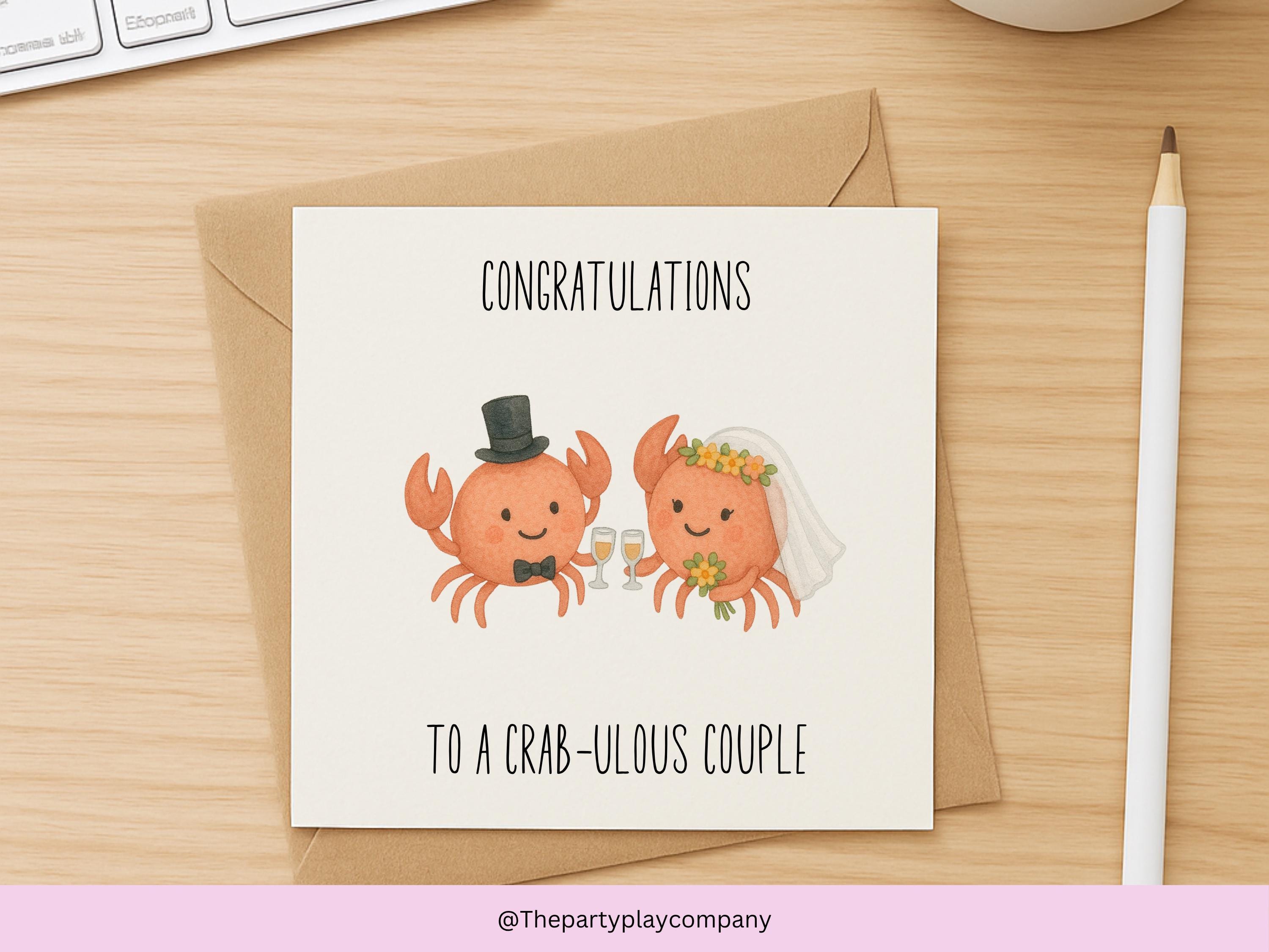 Funny Crab Wedding Card: "To a Crab-ulous Couple"