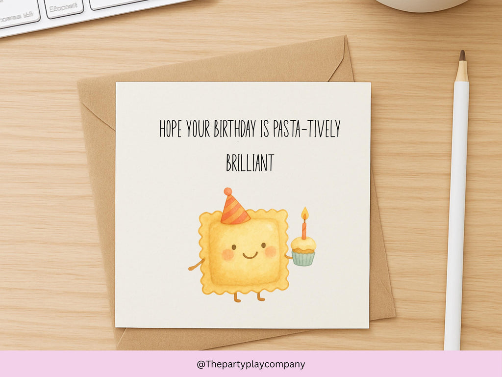 Funny Pasta Birthday Card: Smiling Ravioli Pun