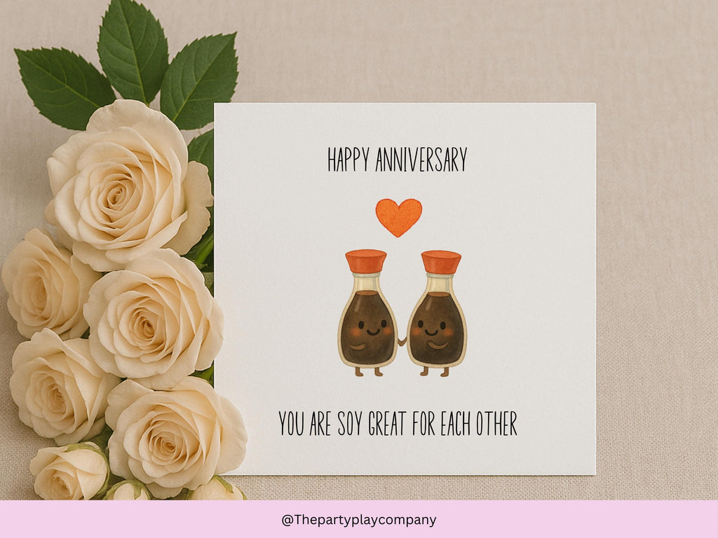 Cute Soy Sauce Anniversary Card – You Are Soy Great for Each Other, Funny Food Pun Love Card, Kawaii Anniversary Card for Couples