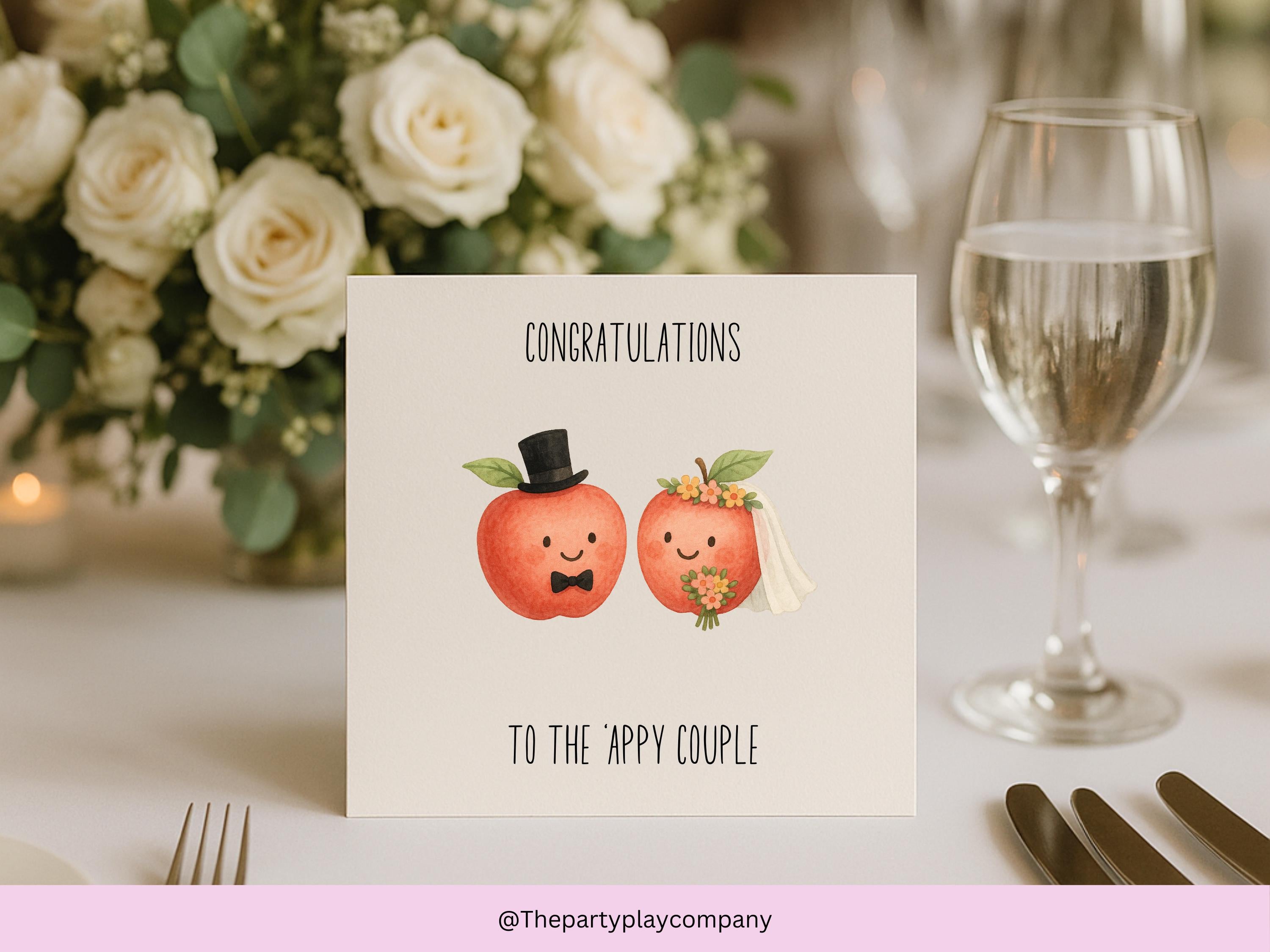 Funny Wedding Card: 'Appy Couple Apple Pun - Congratulations Card