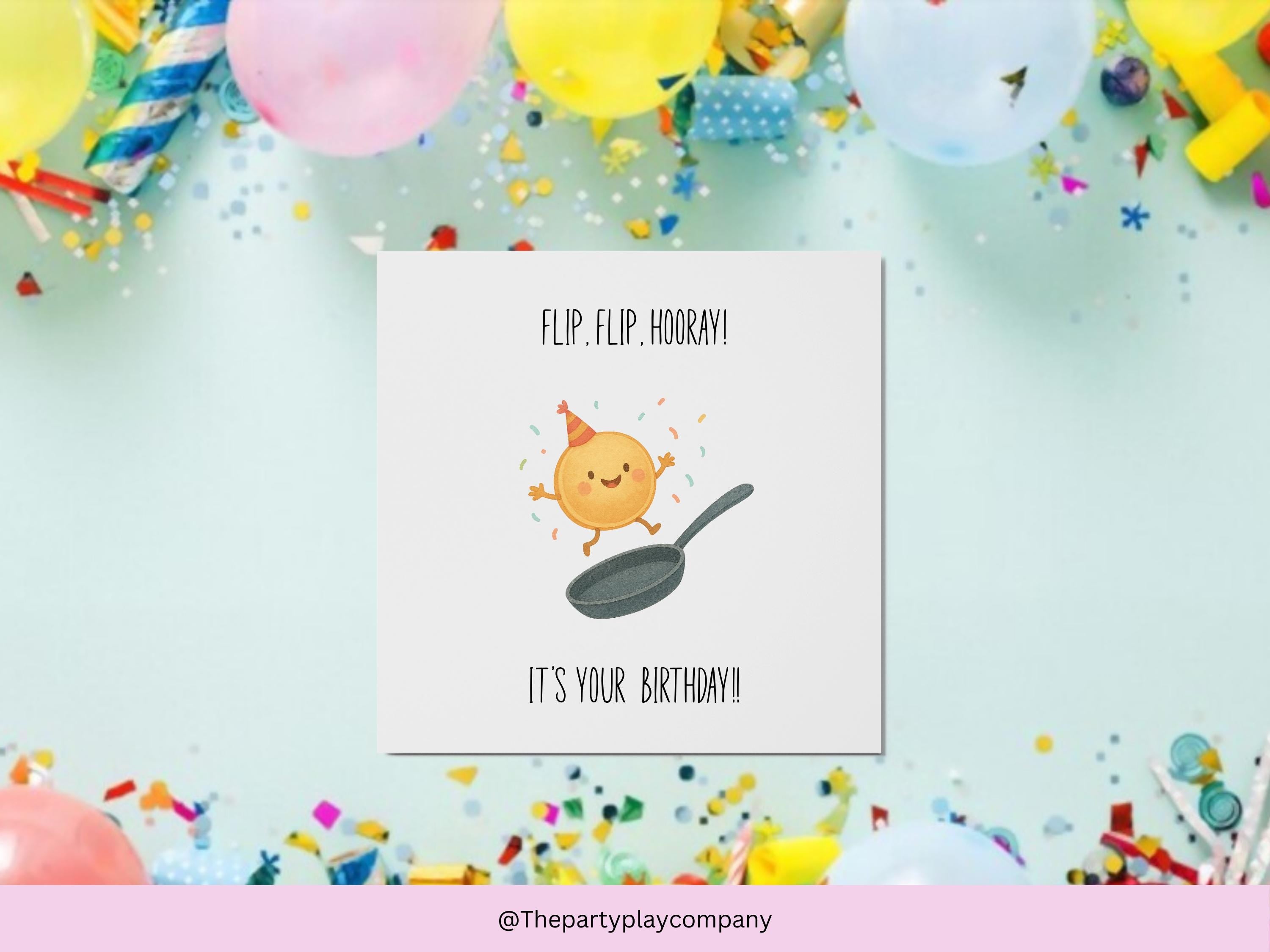 Flip Hooray Pancake Birthday Card | Funny Food Pun Card with Cute Pancake Illustration for Him Her Friends or Family