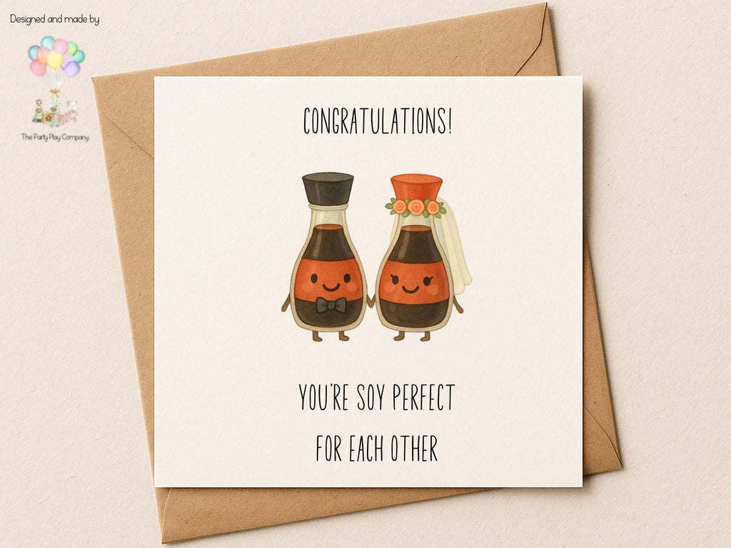 Funny Wedding Card | Soy Pun Congratulations Card | You’re Soy Perfect For Each Other | Quirky Newlyweds Card | 4 for 10 Pound Offer