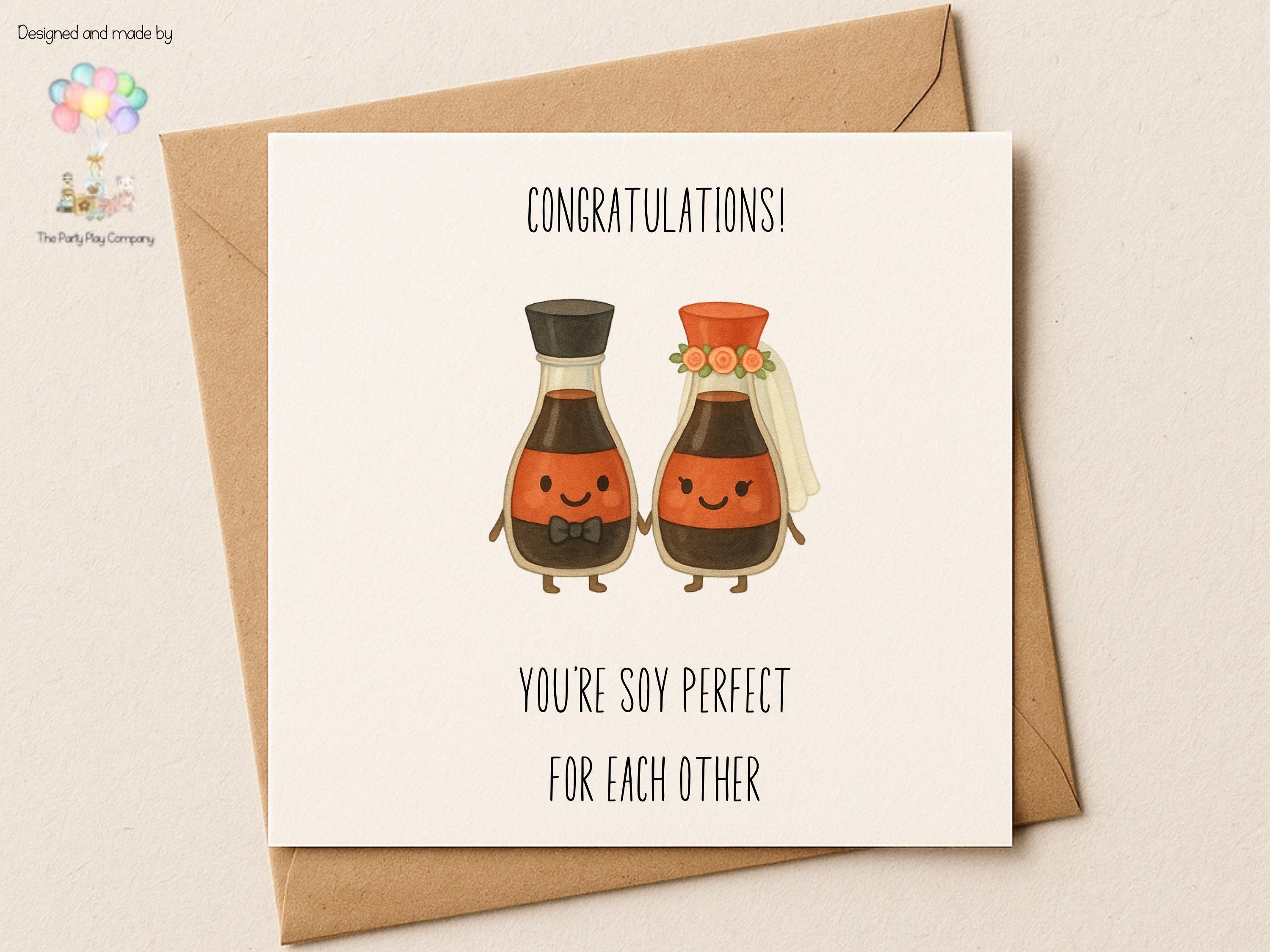 Funny Wedding Card | Soy Pun Congratulations Card | You’re Soy Perfect For Each Other | Quirky Newlyweds Card | 4 for 10 Pound Offer