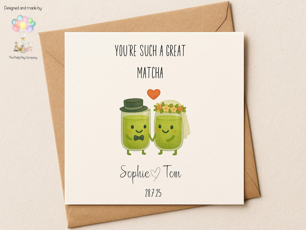 Funny Wedding Card | Matcha Tea Pun Congratulations Card | You’re Such a Great Matcha | Personalised Newlyweds Card | 4 for 10 Pound Offer