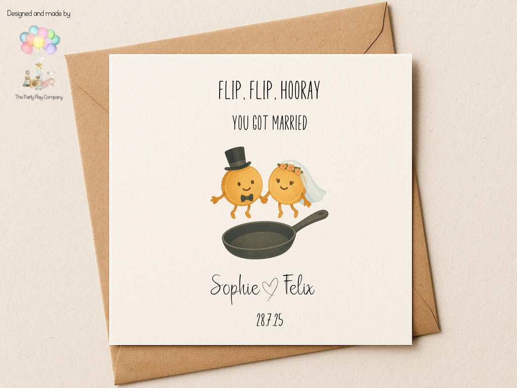 Funny Wedding Card | Pancake Pun Congratulations Card | Flip, Flip, Hooray You Got Married | Personalised Newlyweds | 4 for 10 Pound Offer