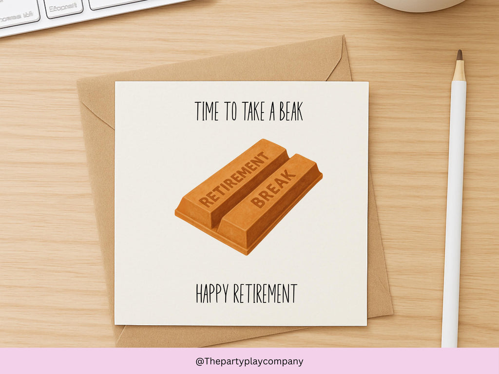 Funny Retirement Card | Time to Take a Break Pun Card | Chocolate Bar Retirement Break Card | Quirky Leaving Card | 4 for 10 Pound Offer