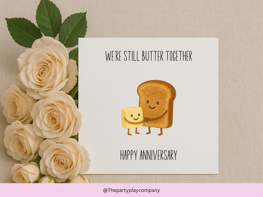 Funny Anniversary Card: Toast & Butter Pun Illustration