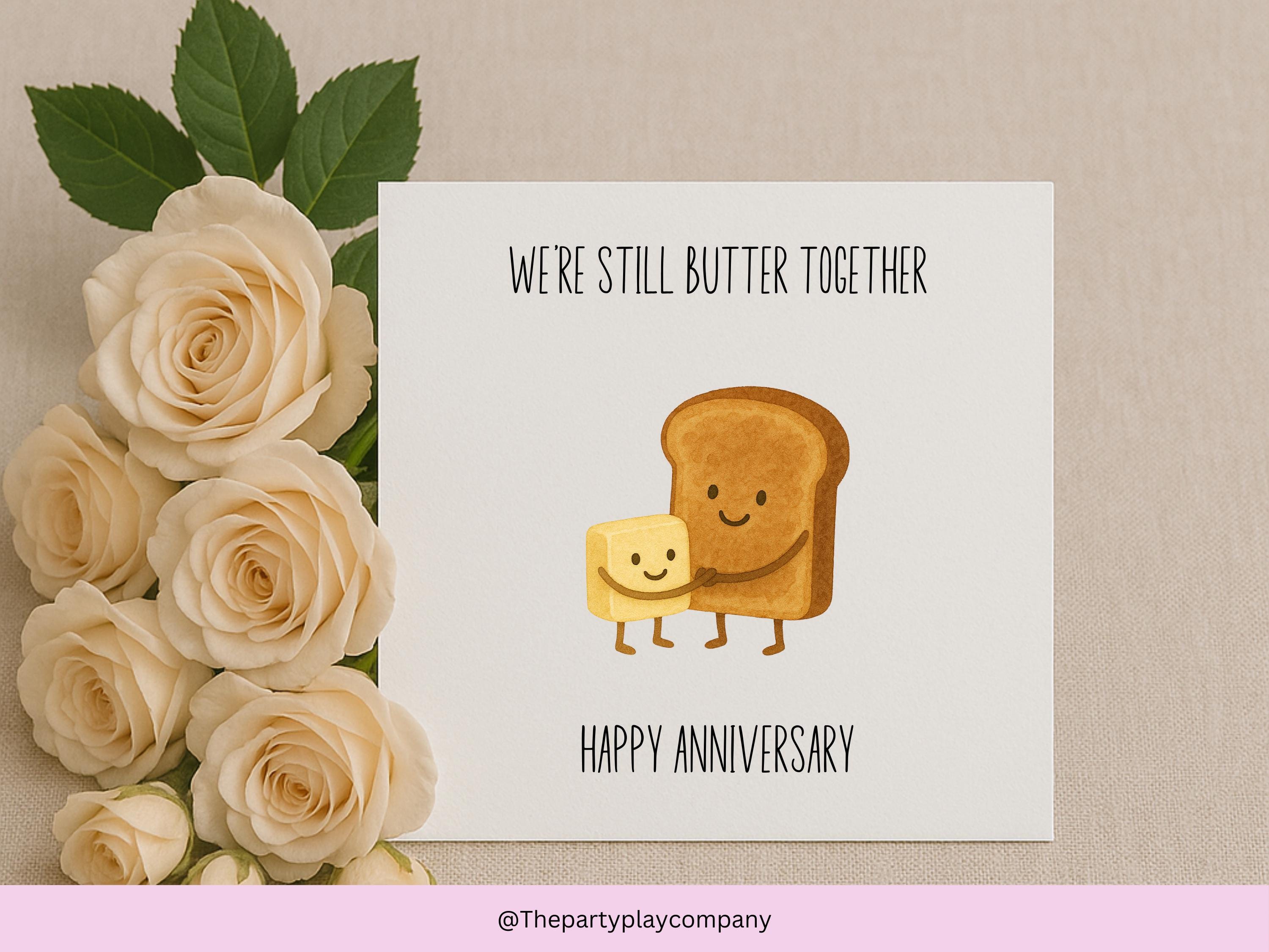 Funny Anniversary Card: Toast & Butter Pun Illustration