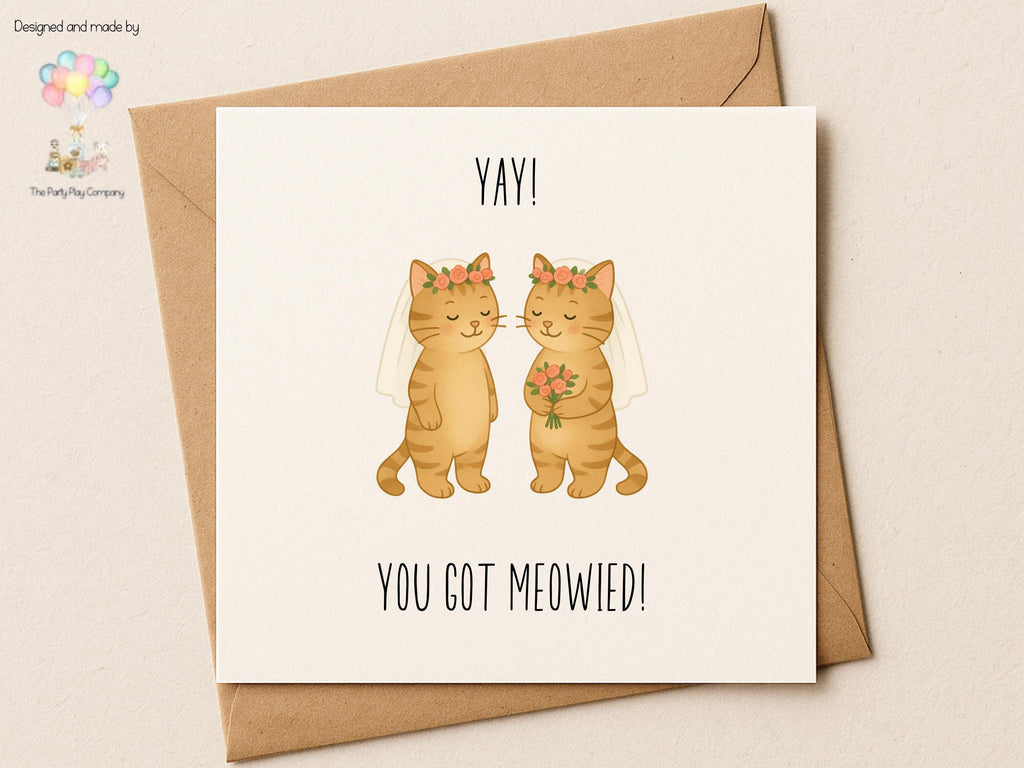 Funny Lesbian Wedding Card: You Got Meowied Cat Pun