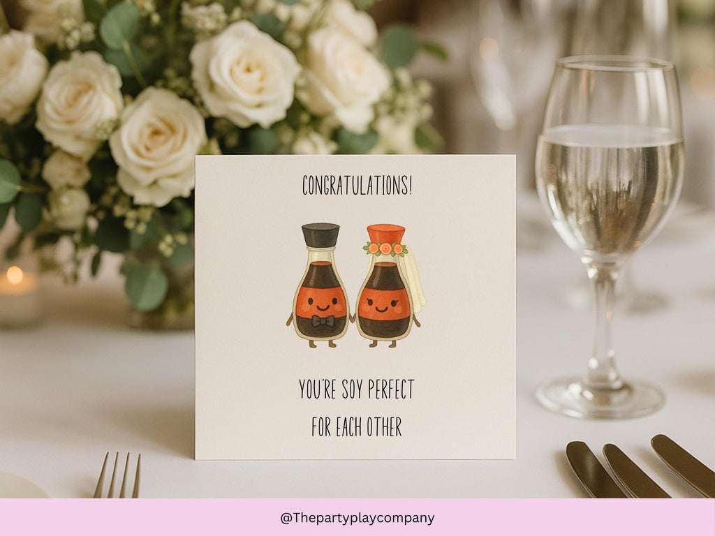 Funny Wedding Card | Soy Pun Congratulations Card | You’re Soy Perfect For Each Other | Quirky Newlyweds Card | 4 for 10 Pound Offer