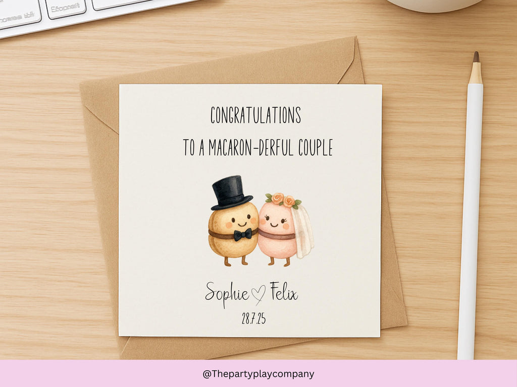Funny Wedding Card | Macaron Pun Congratulations Card | To a Macaron-derful Couple | Personalised Newlyweds Card | 4 for 10 Pound Offer