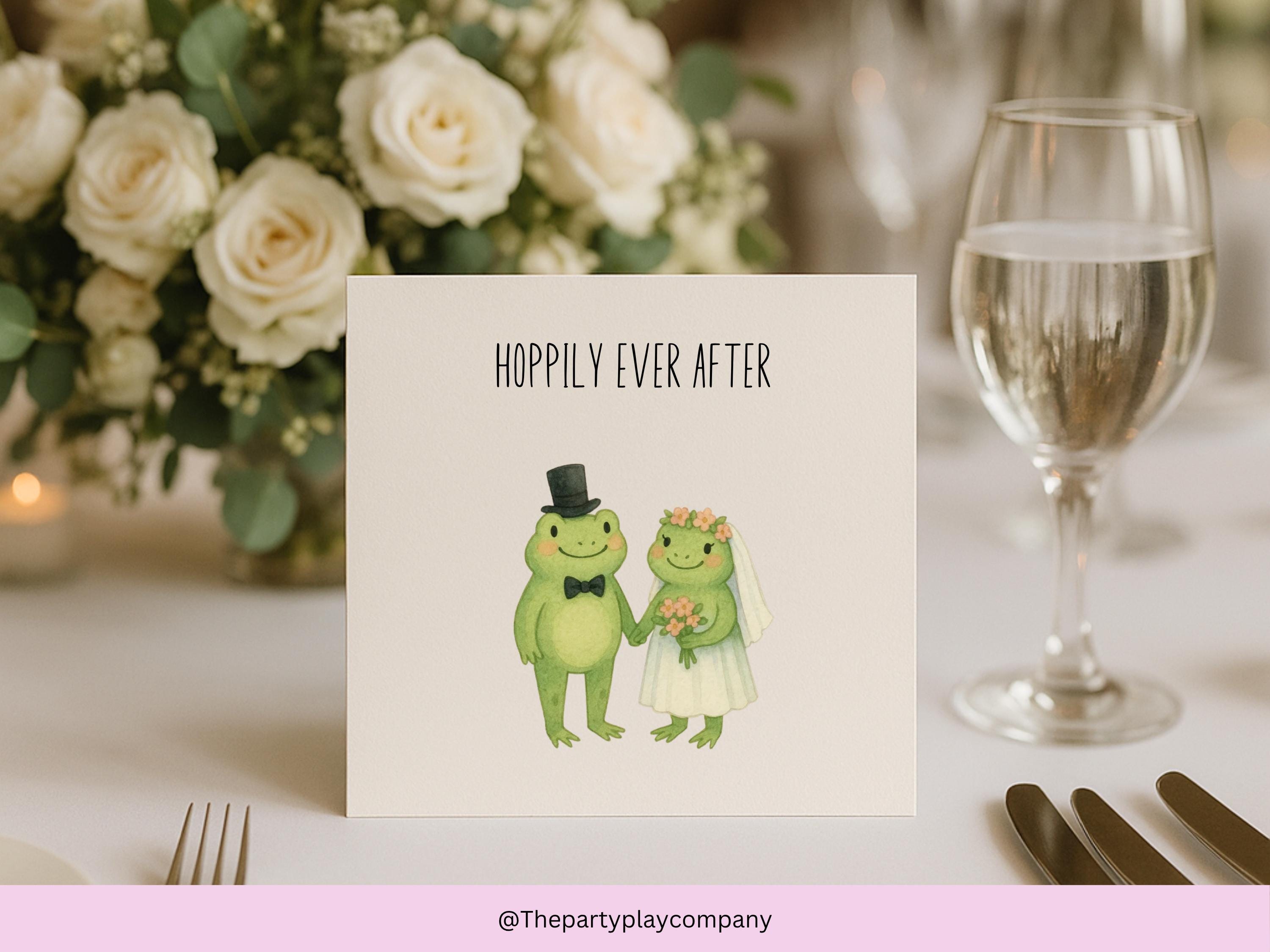 Frog Wedding Card: "Hoppily Ever After" Pun, Watercolor Illustration