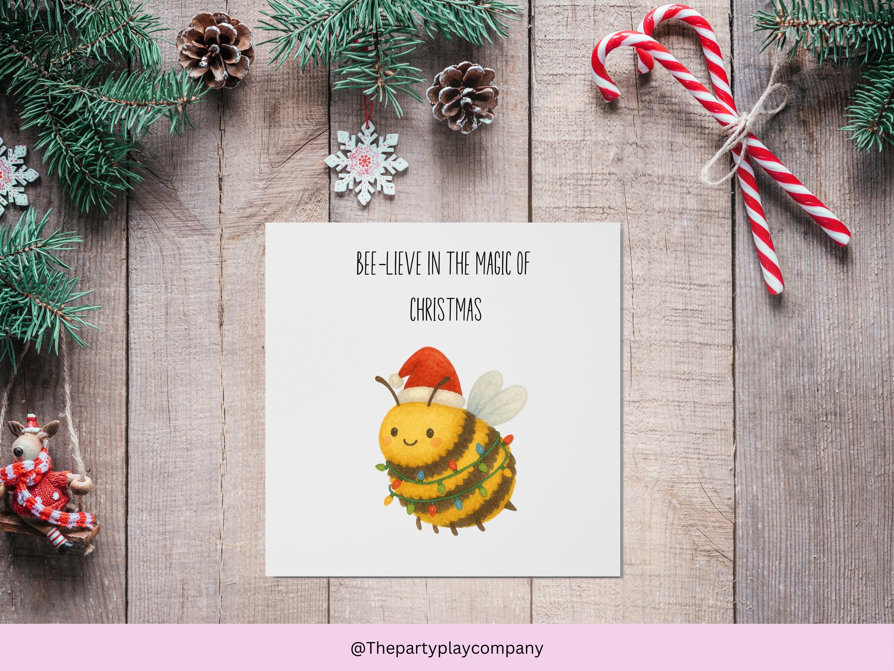 Funny Bee Christmas Card: Pun Greeting with Kraft Envelope
