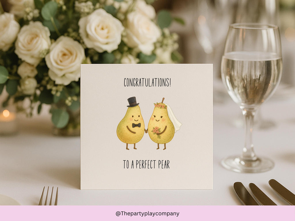 Perfect Pear Wedding Card – Funny Fruit Pun Card – Bride & Groom Pears – Cute Congratulations Card
