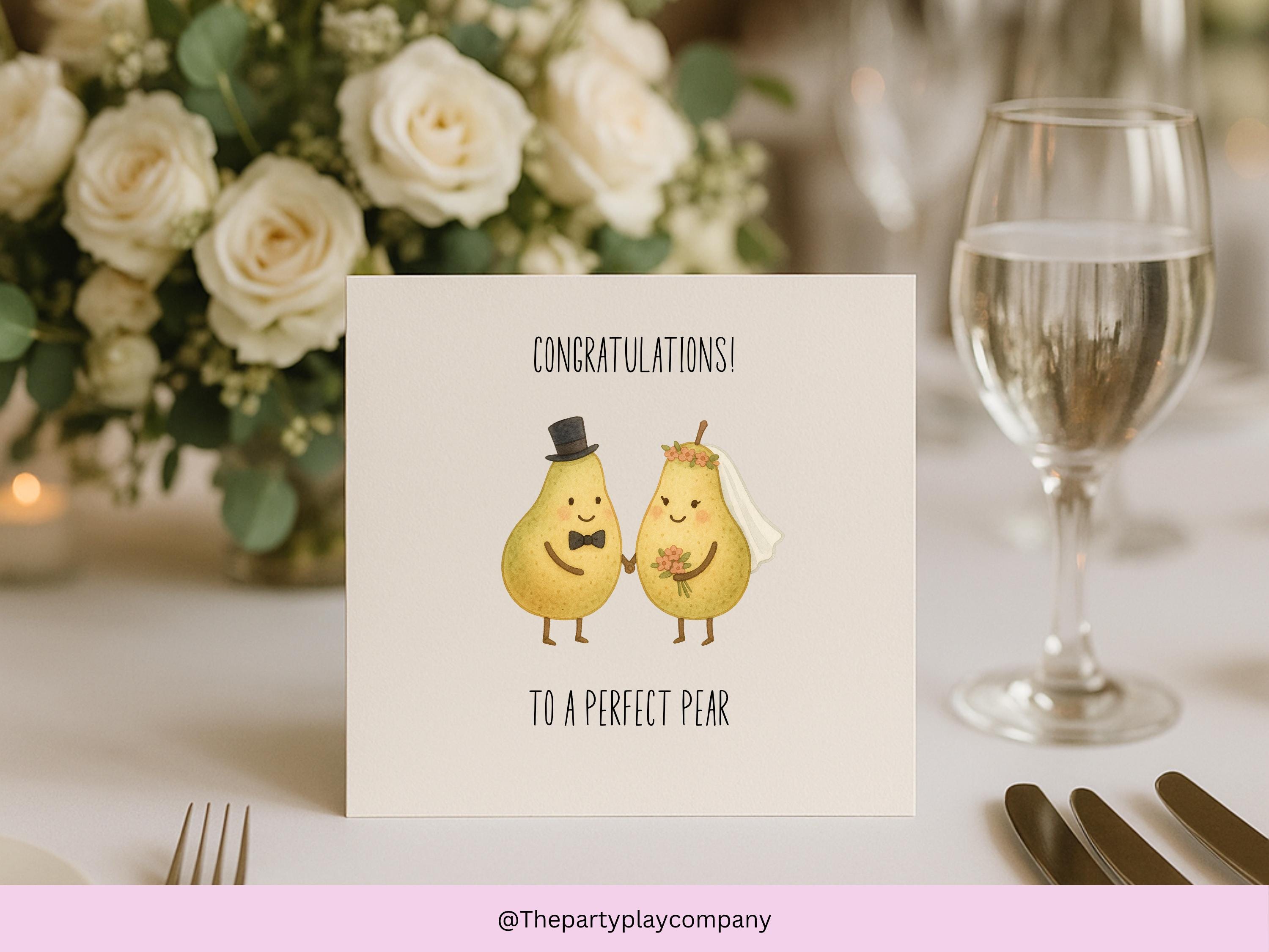 Perfect Pear Wedding Card – Funny Fruit Pun Card – Bride & Groom Pears – Cute Congratulations Card