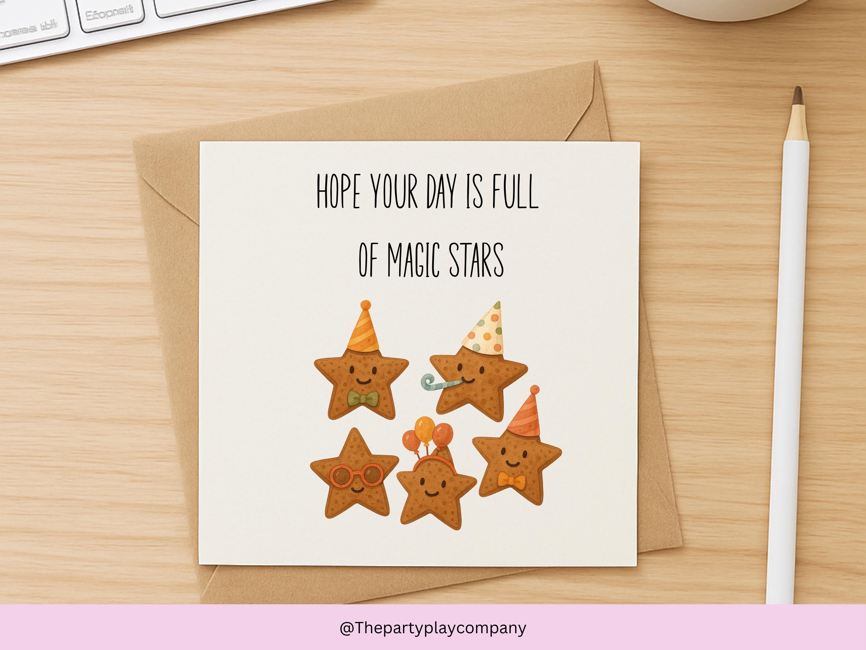 Birthday Card – Cute Magic Stars Design – Fun Kids Birthday Greeting Card with Envelope – 6x6 Celebration Card