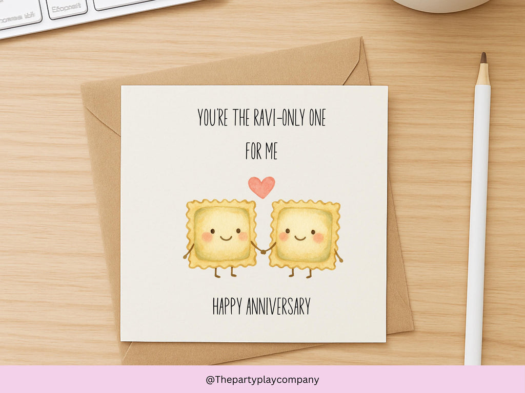 Funny Ravioli Anniversary Card: Kawaii Food Pun Love Card