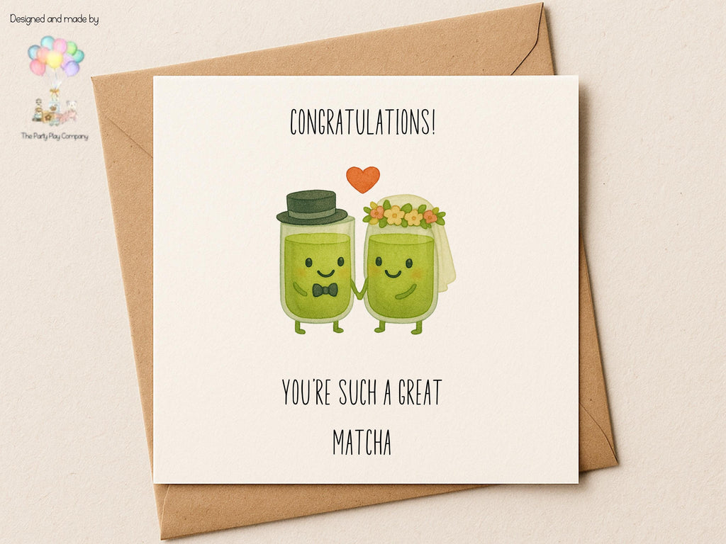 Funny Wedding Card | Matcha Tea Pun Congratulations Card | You’re Such a Great Matcha Newlyweds Card |Bride and Groom | 4 for 10 Pound Offer