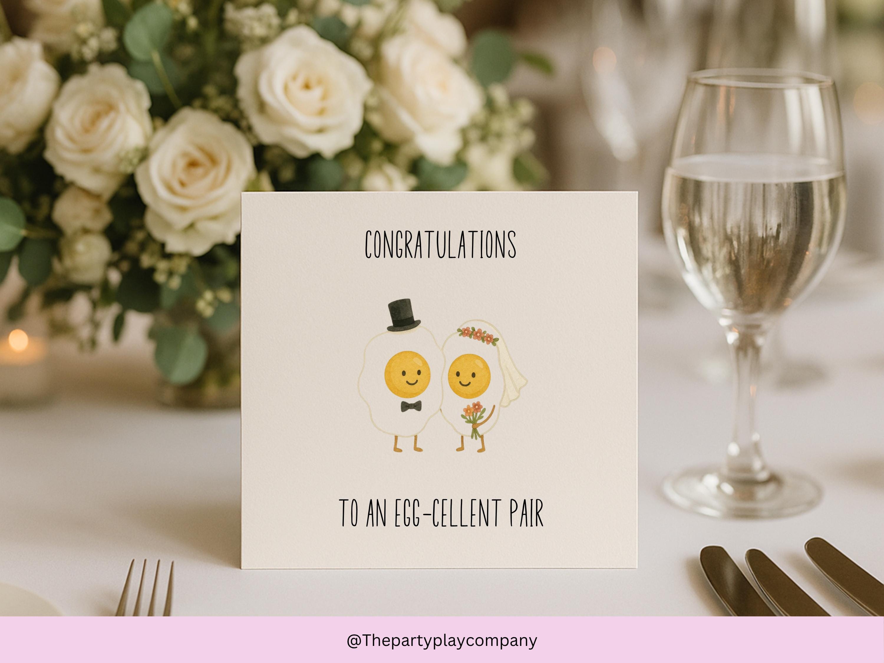Egg Wedding Card – “To an Egg-cellent Pair” – Funny Congratulations Card – Bride and Groom Eggs