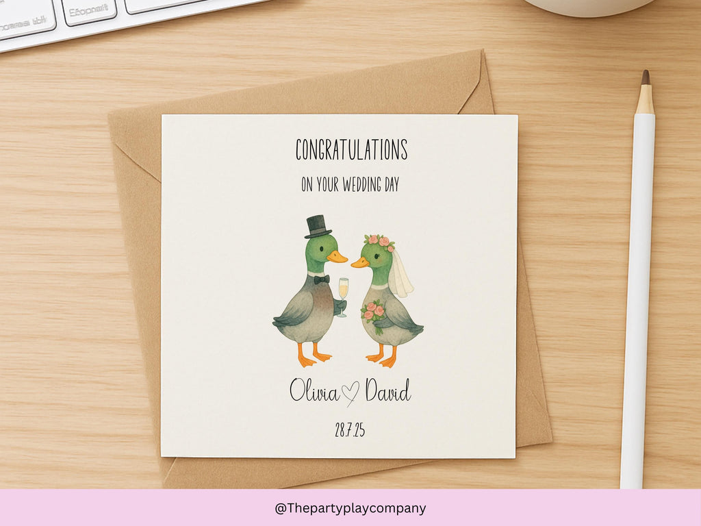 Personalised Wedding Card | Cute Duck Couple | Custom Names & Date | Engagement or Anniversary Card