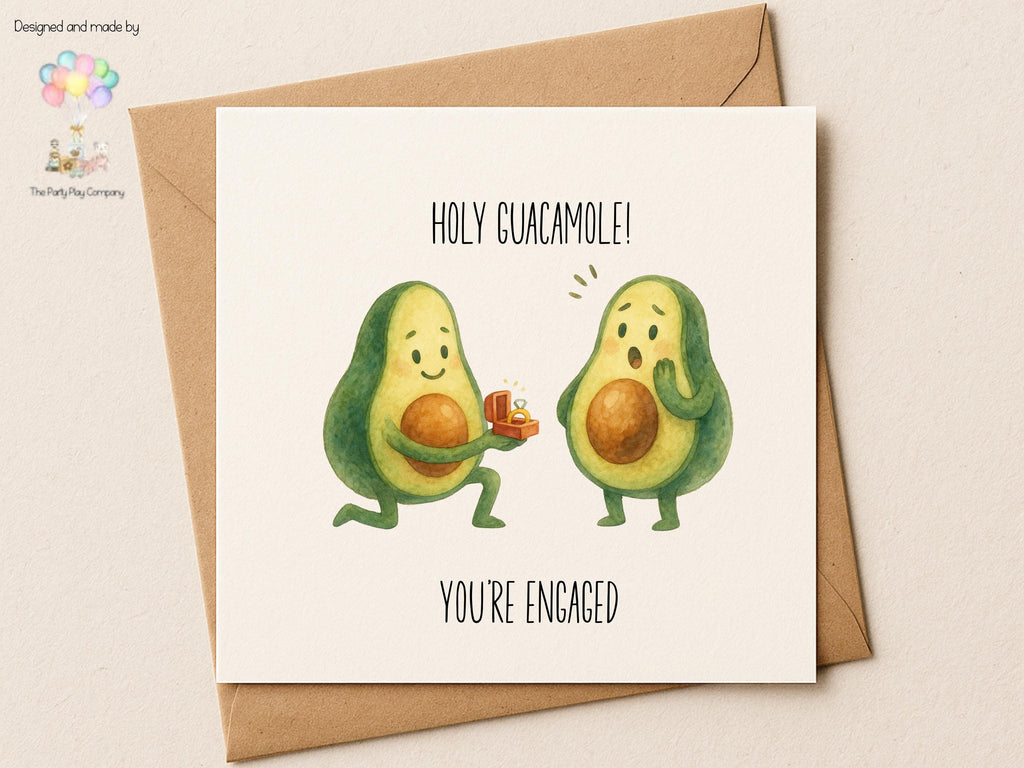 Funny Avocado Engagement Card: Holy Guacamole Pun Greeting