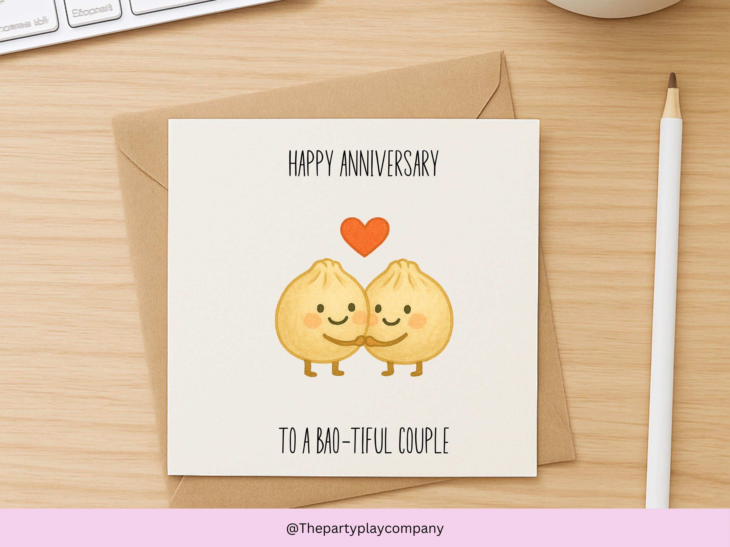 Funny Bao Couple Anniversary Card: Kawaii Food Pun Love Card